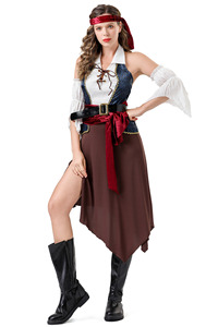 Disfraz de Pirata para Mujer Adulta, Ideal para Cosplay de Cine y Televisión, Hecho de Poliéster, Vestido Sexy para Carnaval de Pascua - Product Image 6