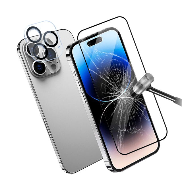 3 in 1 Mobile Phone Protector Camera Lens Tempered Glass Screen Protector Film Cell Phone Case for iPhone 12 13 14 15 16 Pro Max