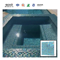 Mosaïques de carreaux décoratifs pour piscine, en verre brillant, motif vague carrée bleu marine, antidérapants pour murs et sols