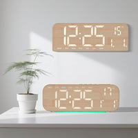 Jam Alarm Digital LED Motif Kayu Kain Pelapis Meja Senyap Alarm Ganda Lampu Atmosfer RGB Kecerahan Dapat Diatur Suhu Tanggal
