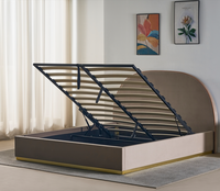 Lit plateforme moderne en lin rembourré avec tête de lit capitonnée incurvée, vente en gros B2B à faible MOQ, provenant d'une usine chinoise expérimentée