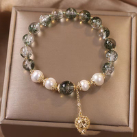 Bracelet de perles de pierre de verre cristal Vente en gros Personnalisé Style Ethnique Rétro Imitation Vert Fantôme Perle d'Eau Douce Cadeau de Vacances