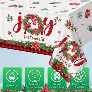 <span class=keywords><strong>Manteles</strong></span> de plástico de Navidad Rectángulo desechable Joy to The World Mantel para decoraciones y suministros de fiesta de invierno de Navidad - Product Image 3
