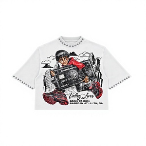 Camiseta Corta Oversize para Hombre, Estilo Urbano, con Estampado Gráfico, de Algodón, Cuello Redondo, Blanca, Camiseta con Estampado Gráfico para Hombre - Product Image 1