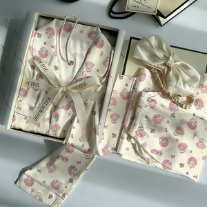 Primavera autunno pigiama in seta di ghiaccio carino con stampa pecora a maniche lunghe con elastico in vita alta vestiti per la casa di fascia alta - Product Image 3