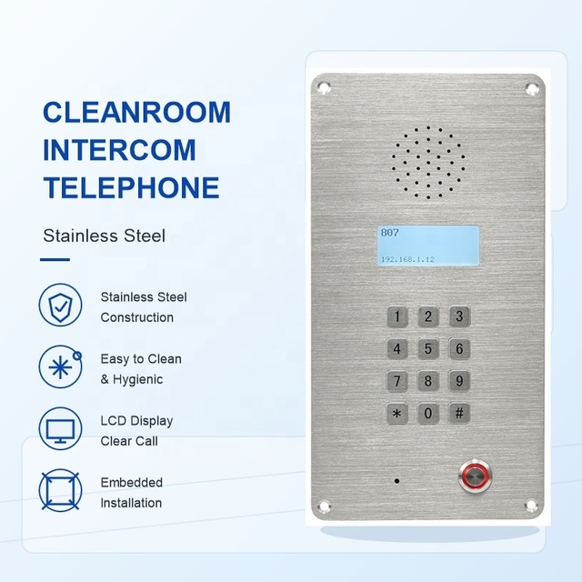 Wall Mounted Stainless Steel Lab Intercom With LCD Screen for Hospital Pharma Clean Room Dust-Free Workshop Phone