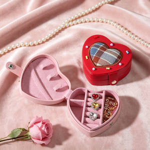 Heart Shaped Portable Leather Jewelry <b>Storage</b> Box Travel Jewelry Organizer Box for <b>Ring</b> Earring Bracelet Necklace Pendant Box - Product Image 2