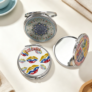 Specchietto Tascabile Personalizzato in Vetro con Foglia d'Argento, Rotondo, Bifacciale, Stile Art Déco, per Trucco e Viaggio - Product Image 2