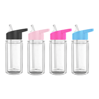 Nouvelle arrivée : Gourde pour enfants en plastique à double paroi de 10 oz, type globe à neige, avec trou pré-percé et bouchons