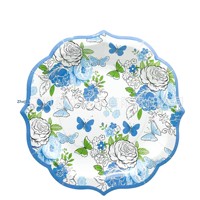 Ensemble de vaisselle jetable à motif floral printanier - Assiettes en papier papillon résistantes à la chaleur, bols en papier dentelle, gobelets de 9 oz - Thanksgiving