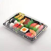03 15% hors japonais noir jetable sushi plateau restaurant pp en plastique plaque fête vaisselle plateau rectangulaire avec couvercle