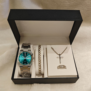 Gohuos 8807 Ensemble Classique 5 Pièces : Collier Croix, Bague, Chaîne, Bracelet, Montre Homme de Luxe Lumineuse et Étanche avec Coffret en Cuir Haut de Gamme - Product Image 1