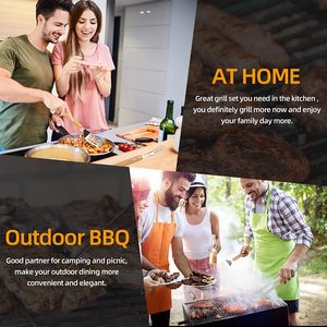 Ensemble d'accessoires de barbecue en métal de luxe, 4 pièces, kit de grillade avec planche à découper en bois, résistant au lave-vaisselle et à la chaleur - Product Image 6