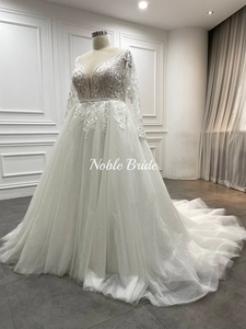 Abito da Sposa <span class=keywords><strong>Taglie</strong></span> <span class=keywords><strong>Forti</strong></span> 2025 Nuovo Modello <span class=keywords><strong>di</strong></span> Lusso con Scollo a V, Maniche Lunghe, Ricami in Tulle e Strascico per <span class=keywords><strong>Cerimonia</strong></span> Nuziale - Product Image 2
