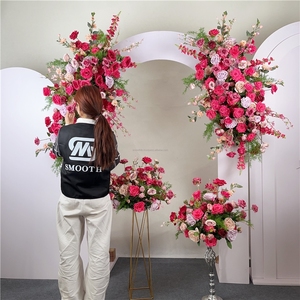 Arco de Flores para Boda en Rosa Intenso y Verde, Decoración para Recepción de Boda, Fiesta de Chicas Dulces, Flores Artificiales - Product Image 1