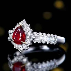 Bague en or massif 18 carats avec rubis naturel non chauffé de couleur sang de pigeon 1CT, sertie de 56 diamants brillants, bague de fiançailles pour femme - Product Image 2