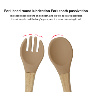 Safe BPA Free Baby Wooden Spoon Set Silicone Handle Non-Toxic Toddler Kids First Mealtime Cutlery Fork Utensils Dinnerware - Product Image 2