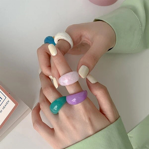 Cổ điển nhiều màu hình học Acrylic chỉ số ngón tay Vòng đồ trang sức cổ điển thời trang hình bầu dục Chunky nhựa nhẫn cho phụ nữ cô gái - Product Image 5