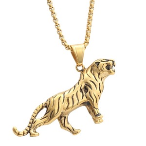 Yunnique Geometric Tiger Pendant Necklace Stainless Steel Animal Shape Men's Fashion Jewelry <b>Titanium</b> Steel <b>Chain</b> Silver Gold - Product Image 5