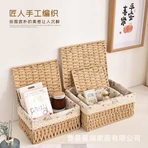Rattan <b>Storage</b> Baskets Rectangle <b>Stackable</b> With Cotton Lining For Desk <b>Drawer</b> Organizing Small Items - Product Image 2