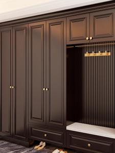 Gabinetes de entrada de madera maciza lacados de estilo retro americano hechos a medida de gama alta con áreas colgantes y ganchos para almacenamiento - Product Image 5