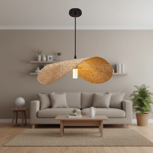 Lámpara de Techo Moderna Vintage Wabi-Sabi con Pantalla de Ratán Tejida a Mano en Blanco Cálido para Hoteles/Restaurantes/Espacios de Vida - Product Image 3