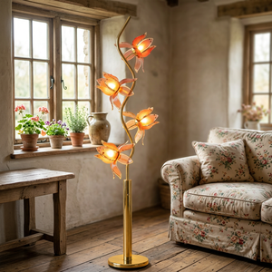 Lampe sur pied artistique en forme de fleur de lotus, abat-jour en verre en forme de pétale, base en métal solide, E26, multi-lumières, poteau incurvé, lampe sur pied décorative d'intérieur - Product Image 5