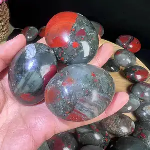 Natural African Blood Stone Palms Healing Crystal Quartz Oval Stone For Wholesale