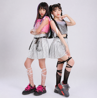 Costume de danse hip-hop jazz pour filles, haut à paillettes, jupe plissée, tenue de spectacle pour spectacle sur scène