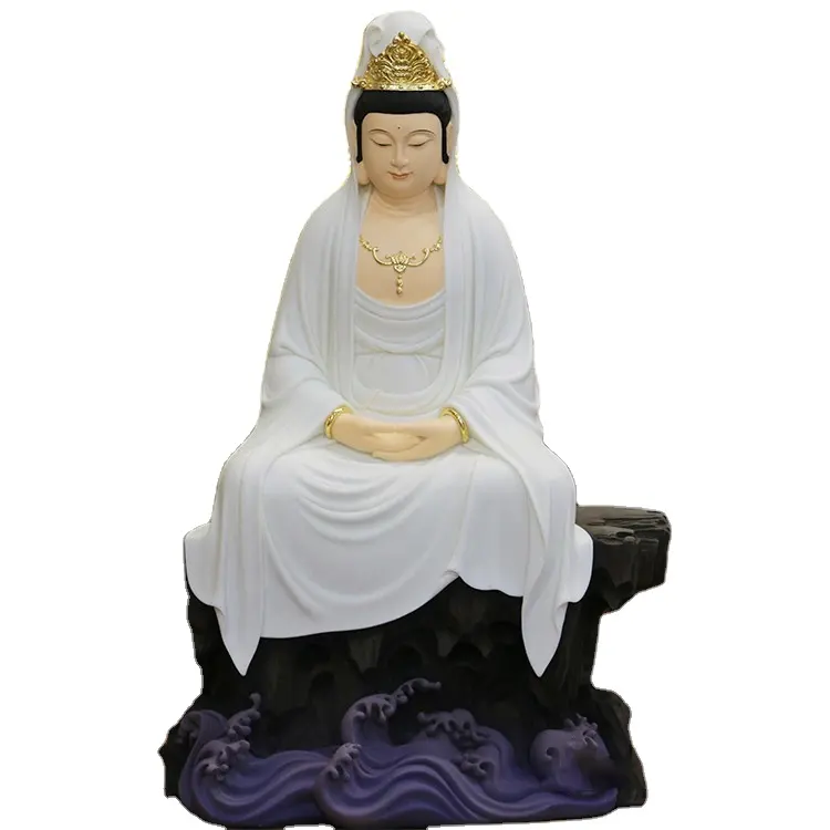 White marble meditation Avalokitesvara Buddha statue jade decoration Buddhist Avalokitesvara Bodhisattva statue