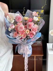 Nouveauté 2024, papier d'emballage floral en papier kraft de style peinture à l'huile sicilienne, 35*50cm/pcs, pour mariage, anniversaire, cadeau, bricolage - Product Image 4