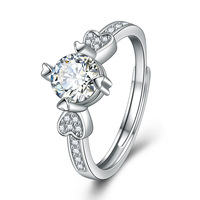 Nouvelle bague réglable en zircon double cœur pour femme, style européen et américain 2025, idéale pour les cadeaux d'anniversaire féminins