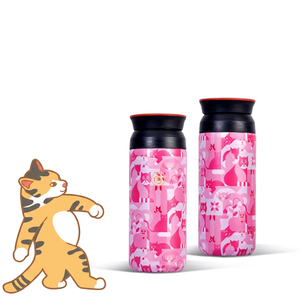 ขายส่ง FX CREATIONS ขวดน้ำเก็บความเย็นแบบสุญญากาศ Cheeky Meow FXG369‑48 350 มล. ขวดน้ำสแตนเลสลายแมวน่ารัก - Product Image 1