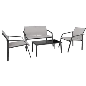 Conjunto de móveis sofá pátio, 4 peças, prata, cinza, pátio, conjunto de varanda, bistro, cadeira de conversa moderna, conjunto de mesa