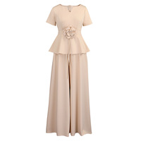 Ensemble 2 pièces pour femme, chemisier élégant à volants et pantalon palazzo, parfait pour les cocktails, les bals et les événements formels