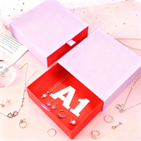 Boîte à bijoux coulissante A1 avec tiroir, étui lavande, plateau rouge, ruban de traction, impression de logo personnalisé, ensemble de présentation cadeau en carton mat