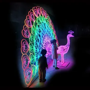 2023 New Christmas Wedding Festival Outdoor Large Size 3D LED Sculptures Peacock Motif Light For Sale