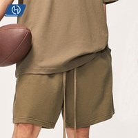 Pantalones Cortos de Felpa de 425GSM, Ajuste Holgado, Estilo Urbano, para Hombre, Largos hasta la Rodilla, Básicos, Lisos, al por Mayor