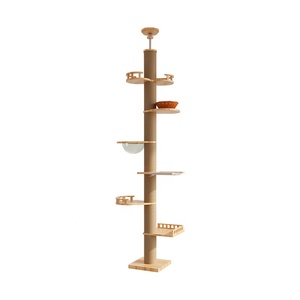 Rascador de árboles de gato vertical de piso a techo, marco de escalada de madera maciza moderno, respetuoso con el medio ambiente, todo en uno, de 2 niveles - Product Image 1
