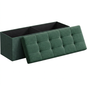 ม้านั่งเก็บของผ้าพับได้ทันสมัยพร้อมฝาปิดแบบติดกระดุม ขนาด 43x14x15 นิ้ว สำหรับห้องนั่งเล่น เฟอร์นิเจอร์บ้าน อพาร์ตเมนต์ และใช้ในโรงยิม - Product Image 1