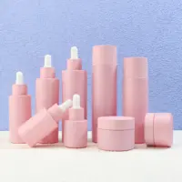 Роскошный элегантный розовый стеклянный комплект для ухода за кожей косметические контейнеры для крема пустые стеклянные флаконы для лосьона с матовым распылителем