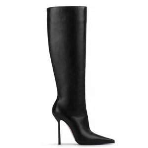Bottes hautes pour femme, grande taille 44, style personnalisé, couleur unie, talons aiguilles sexy, talons fins, fermeture éclair latérale, bottes longues - Product Image 6