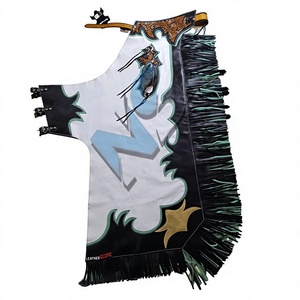 LeatherScope Chaps de Rodeo Western de Longitud Completa, Negros, de Cintura Media, con Estampado Discharge, Estilo Chaleco Unisex - Product Image 1