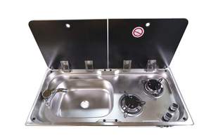 Cuisine de caravane JP en acier inoxydable SUS 304, cuisinière à gaz à deux brûleurs 2x1,8KW, évier avec couvercle en verre trempé pour <span class=keywords><strong>camping</strong></span>-<span class=keywords><strong>car</strong></span>, véhicule, <span class=keywords><strong>camping</strong></span>-<span class=keywords><strong>car</strong></span> - Product Image 2