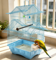 Cage à oiseaux multi-volets avec poignée de transport supérieure, jouet balançoire cloche, perchoirs en métal/plastique, plateau coulissant en plastique, cage d'élevage portable pour
