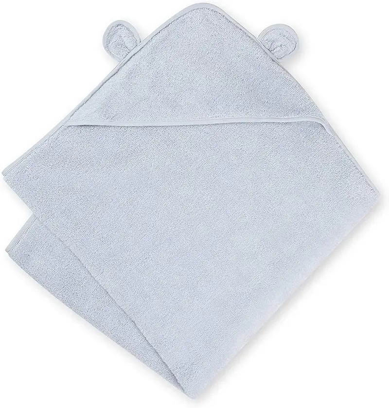 بطانية حمام بيضاء اللون من الخيزران بقلنسوة ومنشفة حمام