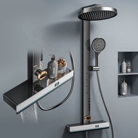 Ensemble de douche en laiton intelligent avec écran LED numérique, fonctions de massage SPA pour la taille et le dos, jet de pluie et pommeau de douche carré
