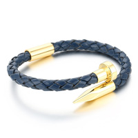 Bracelet en cuir tressé pour homme avec clous en acier inoxydable et boucle magnétique, accessoires de mode en cuir de vachette