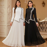 Novedad 2026: Conjunto de Falda Midi Plisada con Pedrería Termoadhesiva de Alta Costura, Elegante Caftán Abaya Largo de Poliéster para Mujer Musulmana