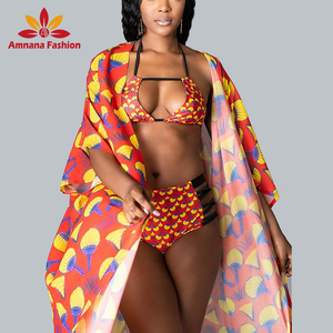 2021 nuovo stile Alla Moda <span class=keywords><strong>Sexy</strong></span> di Stampa Africana Costume Da Bagno set di corrispondenza un Headwrap e un <span class=keywords><strong>kimono</strong></span> con un alta qualità - Product Image 2